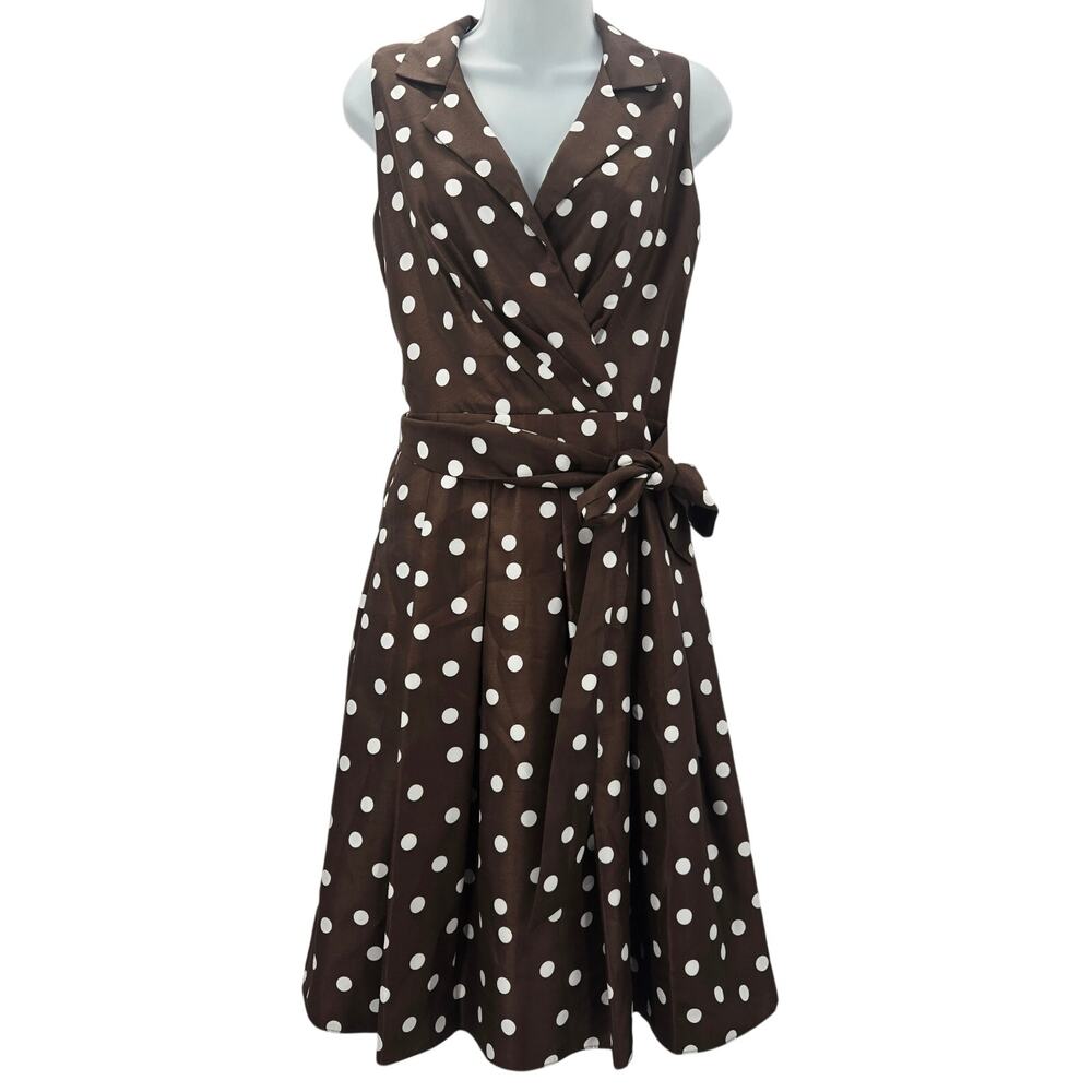 Jessica Howard Brown White Polka Dot Midi Wrap Dress